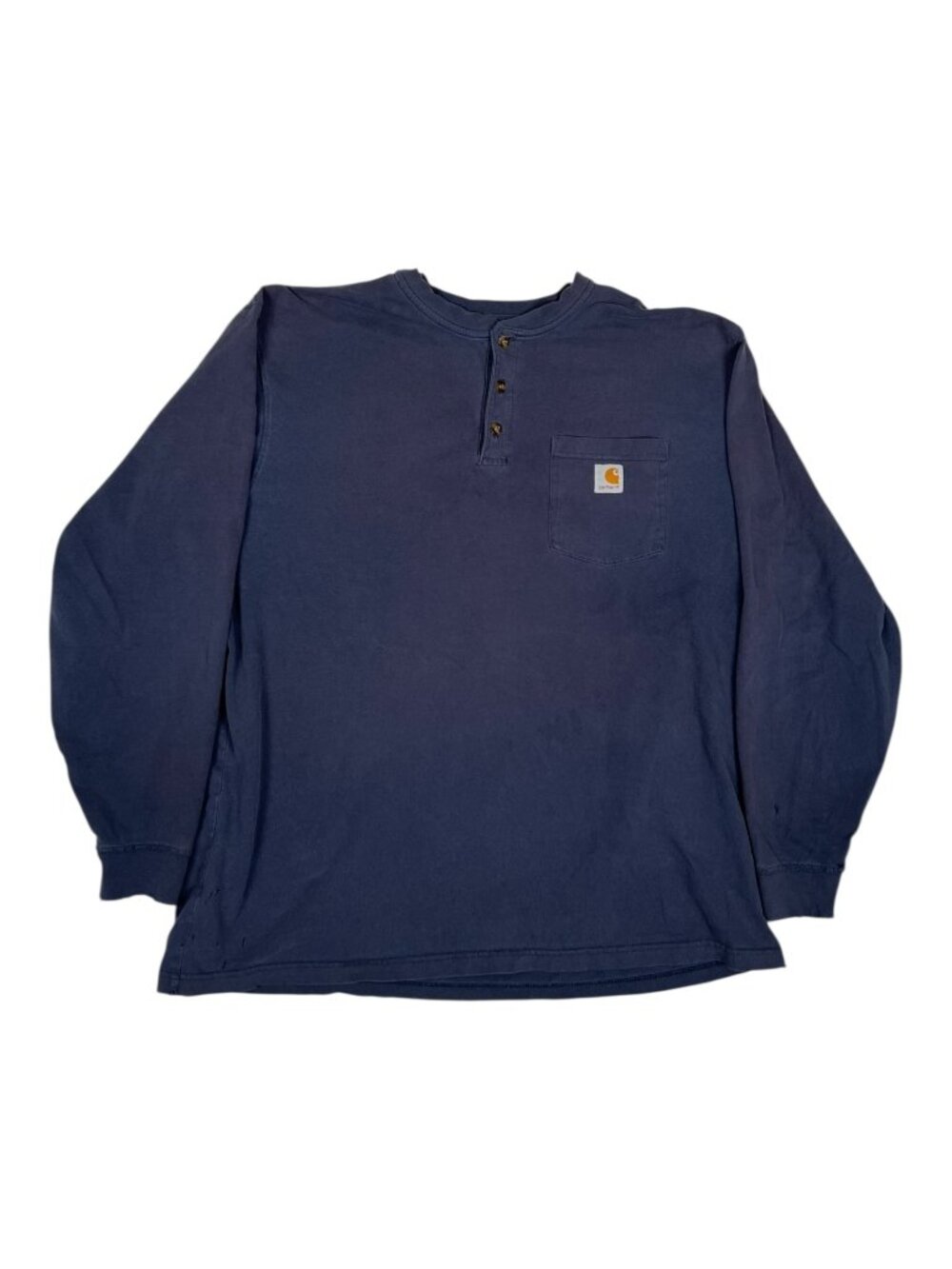 Carhartt Men's Long Sleeve Henley Size XL Blue Sun Faded Grunge
